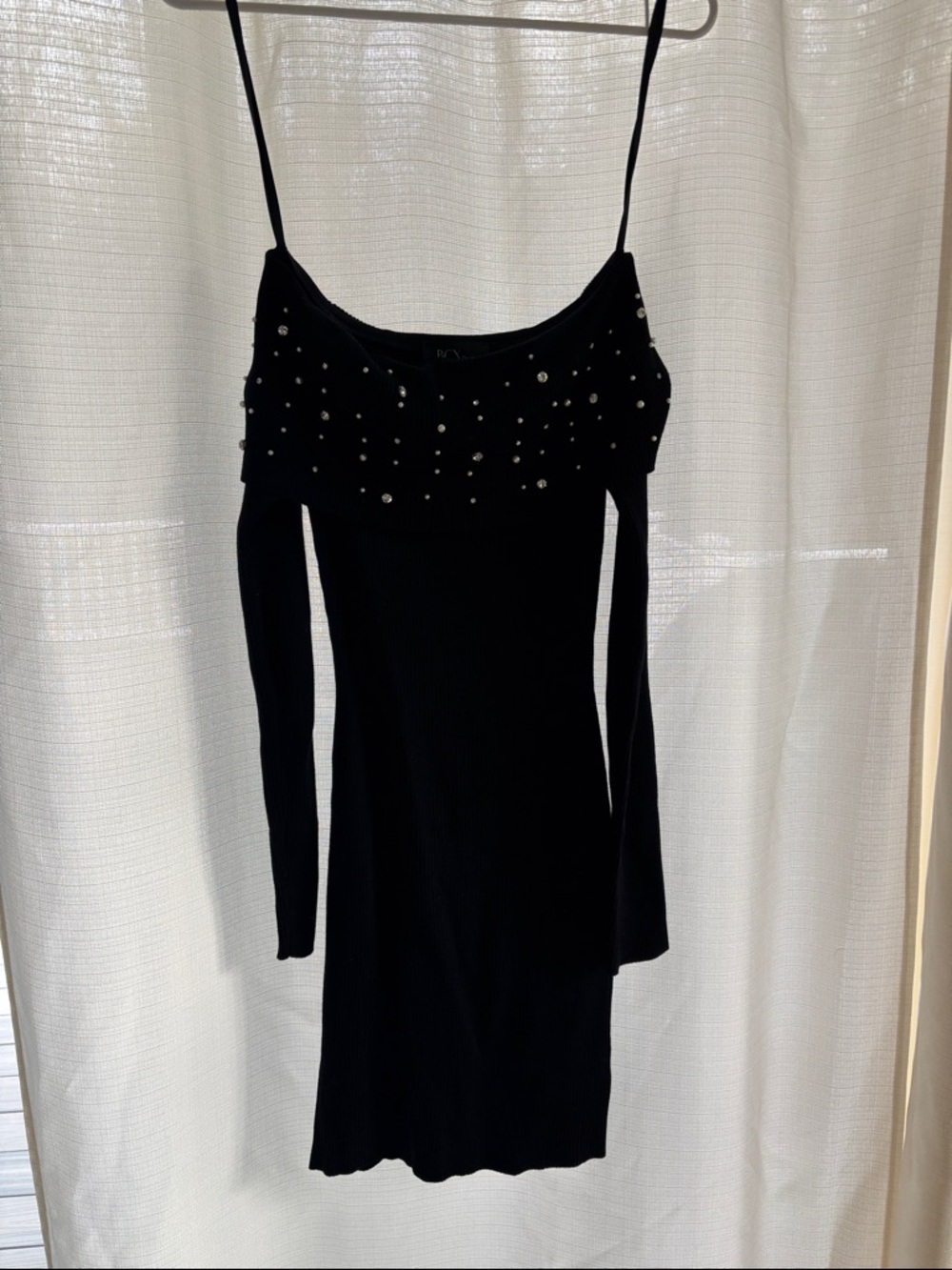 BCX Black Off-Shoulder Studded Long Sleeve Dress